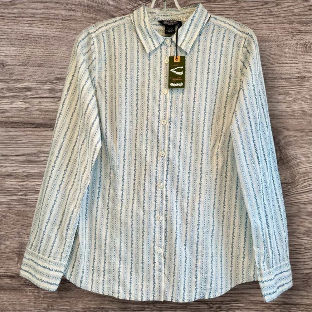 Eddie Bauer Petite M Button Down Blouse – Crinkle Cotton Blue Print